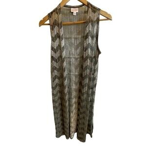 Swim Cover‎ Up Women Small Gold Metallic Chevron Duster Side Slits